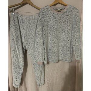 Sleep Sense 2 Piece Pajama Set Large Pink Grey Leopard Spots Plush Warm Soft